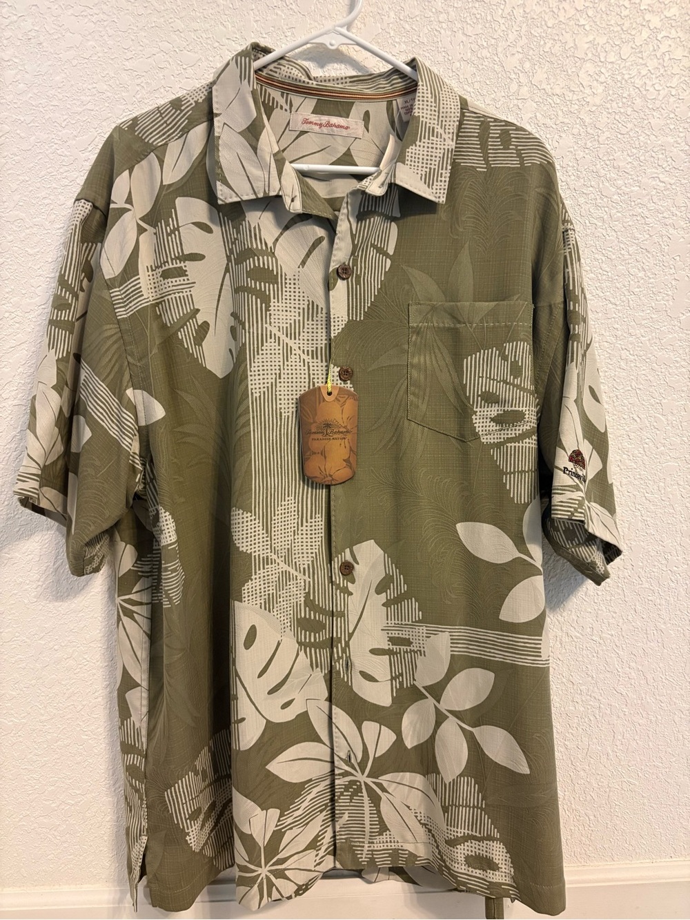 Tommy Bahama Olive and Cream Tropical Print Button-Down Shirt